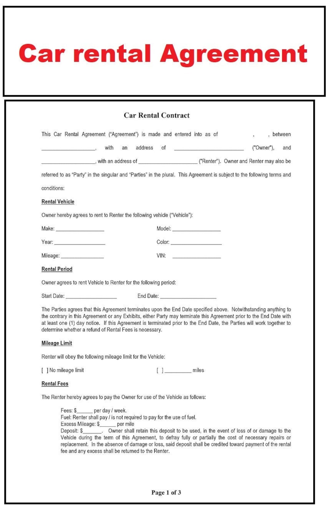 Car Rental Agreement Document
